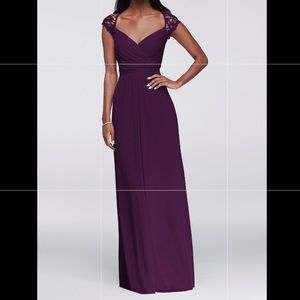 Long Mesh Dress with Lace Cap Sleeves